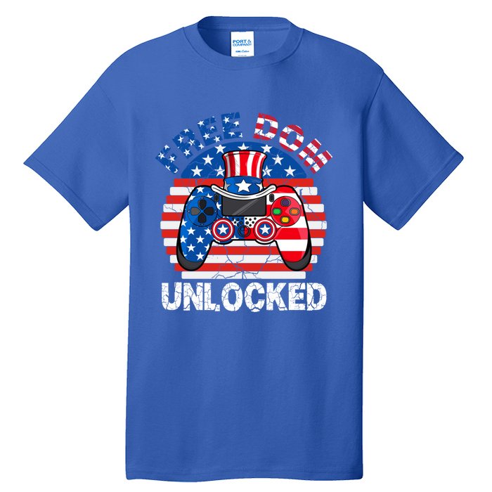 Gamer 4th Of July Freedom Unlocked Video Games Teens Gift Tall T-Shirt