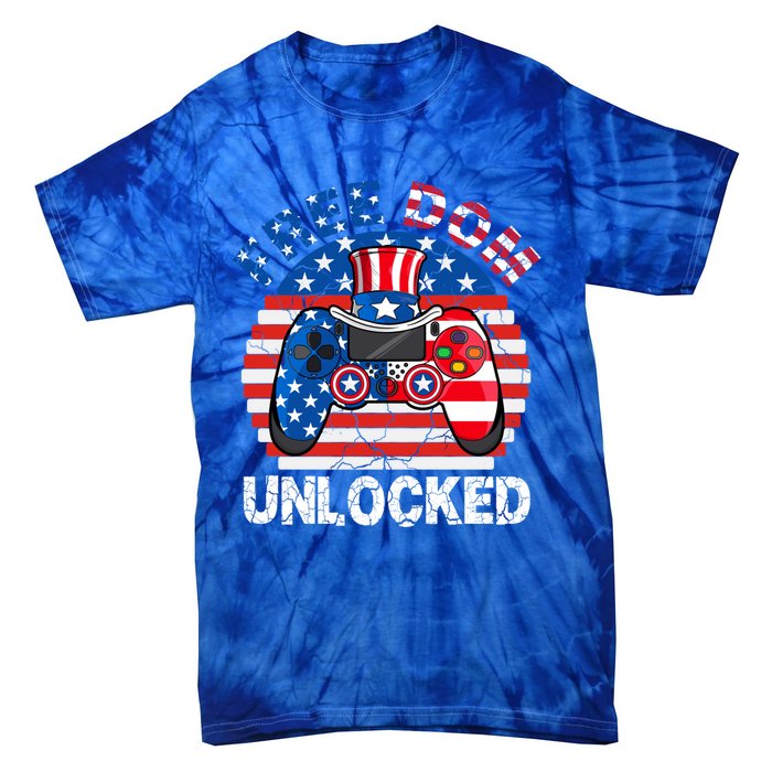 Gamer 4th Of July Freedom Unlocked Video Games Teens Gift Tie-Dye T-Shirt