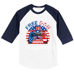 Gamer 4th Of July Freedom Unlocked Video Games Teens Gift Baseball Sleeve Shirt