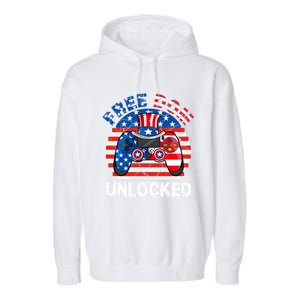 Gamer 4th Of July Freedom Unlocked Video Games Teens Gift Garment-Dyed Fleece Hoodie