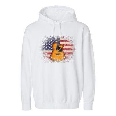 Guitar 4th Of July Gift American Flag USA Country Music Garment-Dyed Fleece Hoodie