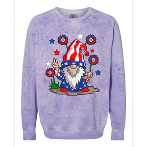 Gnomes 4Th Of July Gnome Lover American Flag Cute Gift Colorblast Crewneck Sweatshirt