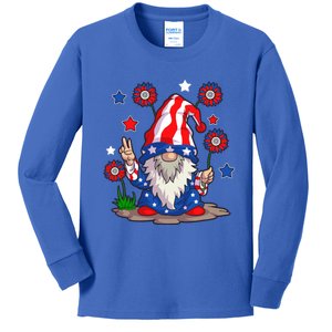 Gnomes 4Th Of July Gnome Lover American Flag Cute Gift Kids Long Sleeve Shirt