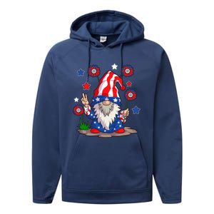 Gnomes 4Th Of July Gnome Lover American Flag Cute Gift Performance Fleece Hoodie