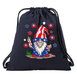 Gnomes 4Th Of July Gnome Lover American Flag Cute Gift Drawstring Bag