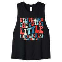 Groovy 4th Of July Labor And Delivery Nurse Patriotic Nurse Women's Racerback Cropped Tank