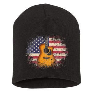 Guitar 4th of July Gift American Flag USA Country Music Short Acrylic Beanie