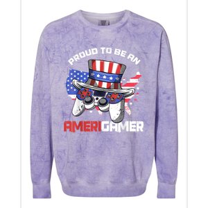 Gamer 4th Of July Gift Funny Controller American Flag Colorblast Crewneck Sweatshirt