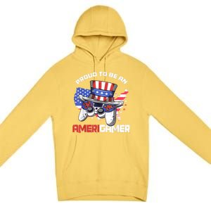 Gamer 4th Of July Gift Funny Controller American Flag Premium Pullover Hoodie