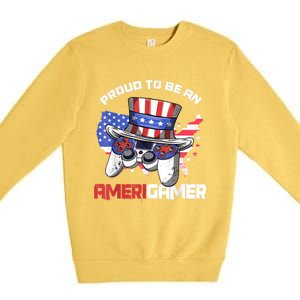 Gamer 4th Of July Gift Funny Controller American Flag Premium Crewneck Sweatshirt