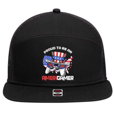 Gamer 4th Of July Gift Funny Controller American Flag 7 Panel Mesh Trucker Snapback Hat