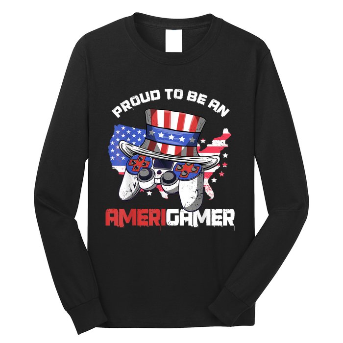 Gamer 4th Of July Gift Funny Controller American Flag Long Sleeve Shirt