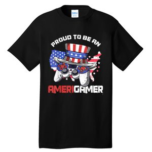 Gamer 4th Of July Gift Funny Controller American Flag Tall T-Shirt