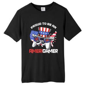 Gamer 4th Of July Gift Funny Controller American Flag Tall Fusion ChromaSoft Performance T-Shirt