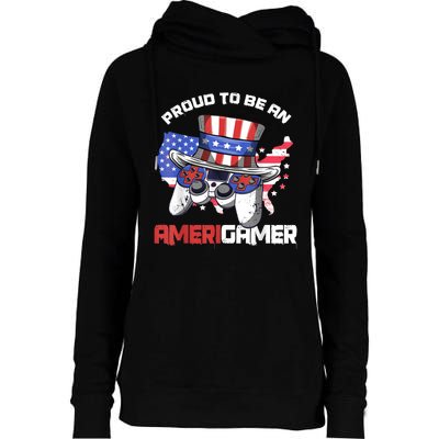 Gamer 4th Of July Gift Funny Controller American Flag Womens Funnel Neck Pullover Hood