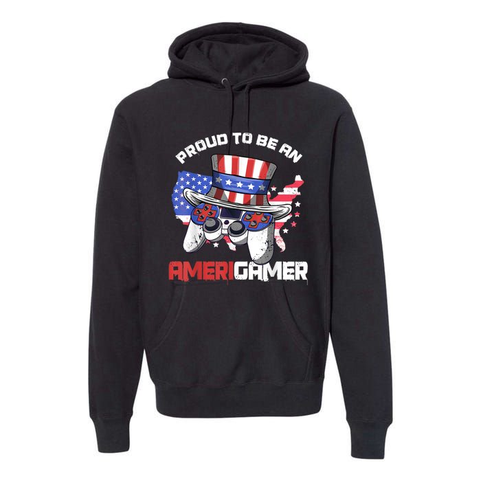 Gamer 4th Of July Gift Funny Controller American Flag Premium Hoodie