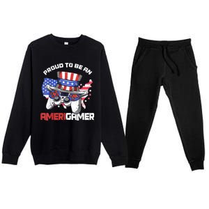 Gamer 4th Of July Gift Funny Controller American Flag Premium Crewneck Sweatsuit Set