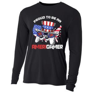 Gamer 4th Of July Gift Funny Controller American Flag Cooling Performance Long Sleeve Crew