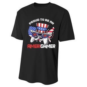 Gamer 4th Of July Gift Funny Controller American Flag Performance Sprint T-Shirt