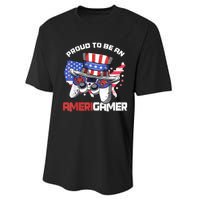 Gamer 4th Of July Gift Funny Controller American Flag Performance Sprint T-Shirt