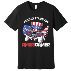 Gamer 4th Of July Gift Funny Controller American Flag Premium T-Shirt