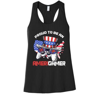 Gamer 4th Of July Gift Funny Controller American Flag Women's Racerback Tank