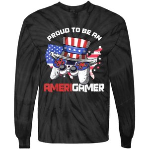 Gamer 4th Of July Gift Funny Controller American Flag Tie-Dye Long Sleeve Shirt