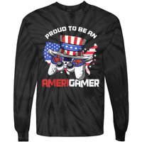 Gamer 4th Of July Gift Funny Controller American Flag Tie-Dye Long Sleeve Shirt