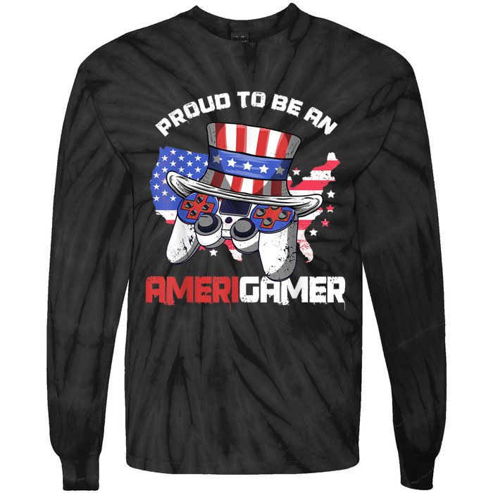 Gamer 4th Of July Gift Funny Controller American Flag Tie-Dye Long Sleeve Shirt