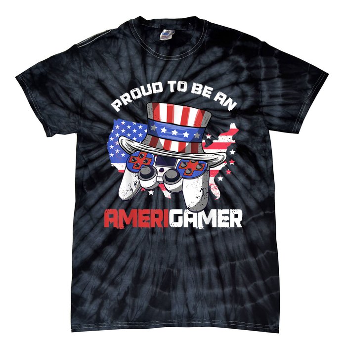 Gamer 4th Of July Gift Funny Controller American Flag Tie-Dye T-Shirt