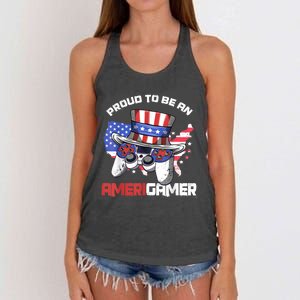 Gamer 4th Of July Gift Funny Controller American Flag Women's Knotted Racerback Tank