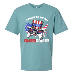 Gamer 4th Of July Gift Funny Controller American Flag Sueded Cloud Jersey T-Shirt