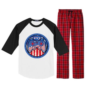 Gamer 4th of July American Flag Video Game Controller Raglan Sleeve Pajama Set