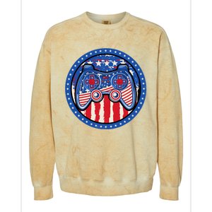 Gamer 4th of July American Flag Video Game Controller Colorblast Crewneck Sweatshirt