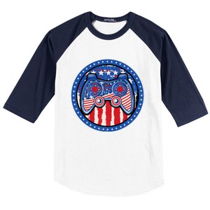 Gamer 4th of July American Flag Video Game Controller Baseball Sleeve Shirt