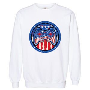 Gamer 4th of July American Flag Video Game Controller Garment-Dyed Sweatshirt