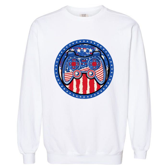 Gamer 4th of July American Flag Video Game Controller Garment-Dyed Sweatshirt