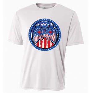 Gamer 4th of July American Flag Video Game Controller Cooling Performance Crew T-Shirt