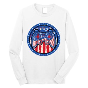 Gamer 4th of July American Flag Video Game Controller Long Sleeve Shirt