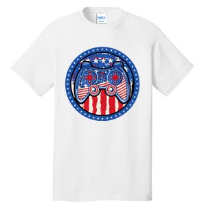 Gamer 4th of July American Flag Video Game Controller Tall T-Shirt