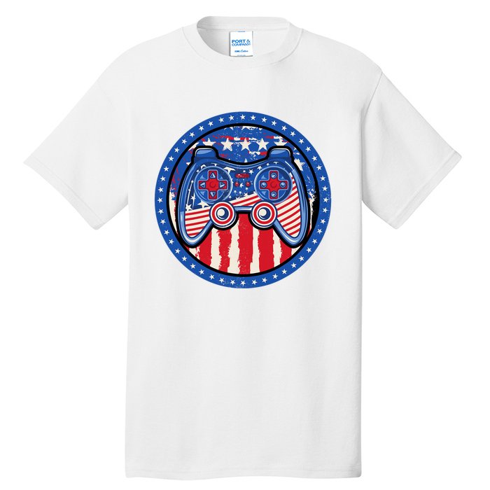 Gamer 4th of July American Flag Video Game Controller Tall T-Shirt