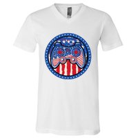 Gamer 4th of July American Flag Video Game Controller V-Neck T-Shirt