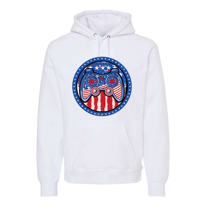 Gamer 4th of July American Flag Video Game Controller Premium Hoodie