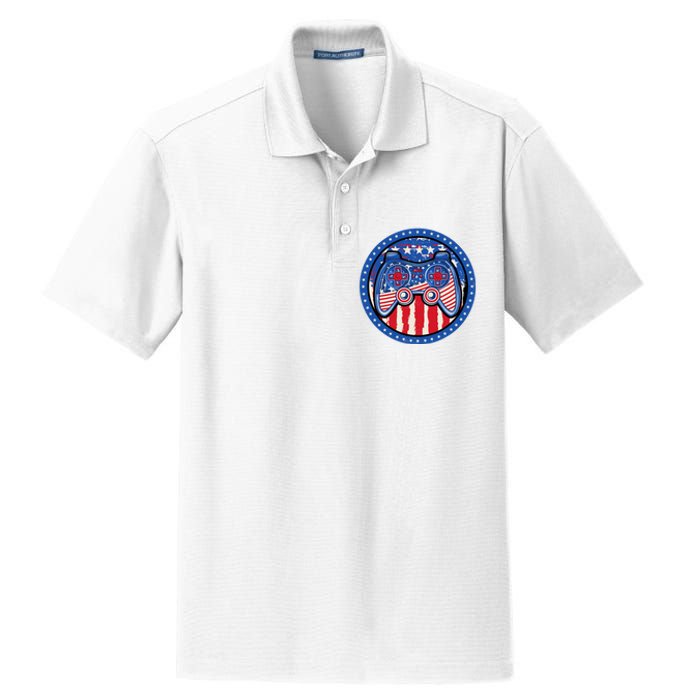 Gamer 4th of July American Flag Video Game Controller Dry Zone Grid Polo