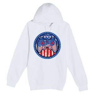 Gamer 4th of July American Flag Video Game Controller Premium Pullover Hoodie