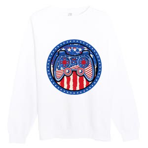 Gamer 4th of July American Flag Video Game Controller Premium Crewneck Sweatshirt