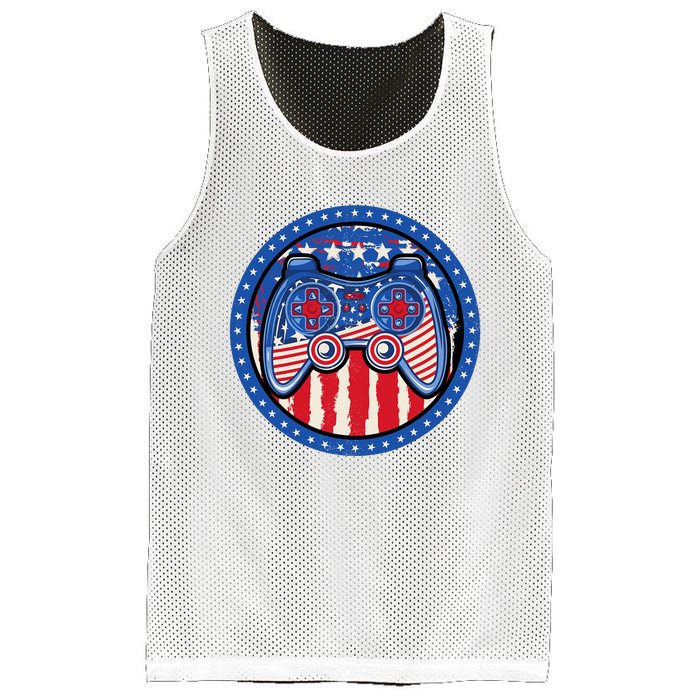 Gamer 4th of July American Flag Video Game Controller Mesh Reversible Basketball Jersey Tank