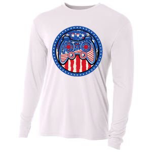 Gamer 4th of July American Flag Video Game Controller Cooling Performance Long Sleeve Crew