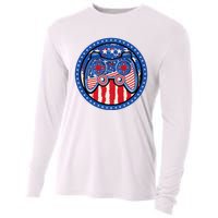 Gamer 4th of July American Flag Video Game Controller Cooling Performance Long Sleeve Crew