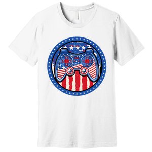 Gamer 4th of July American Flag Video Game Controller Premium T-Shirt